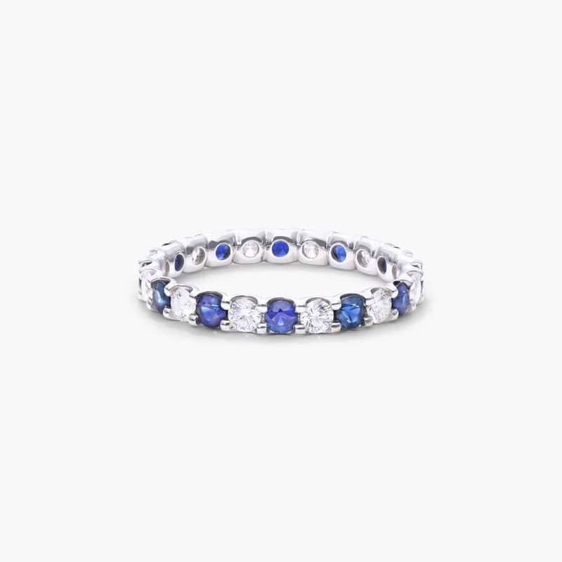 Shared Prong Contour Sapphire And Diamond Eternity Ring In 14K White Gold