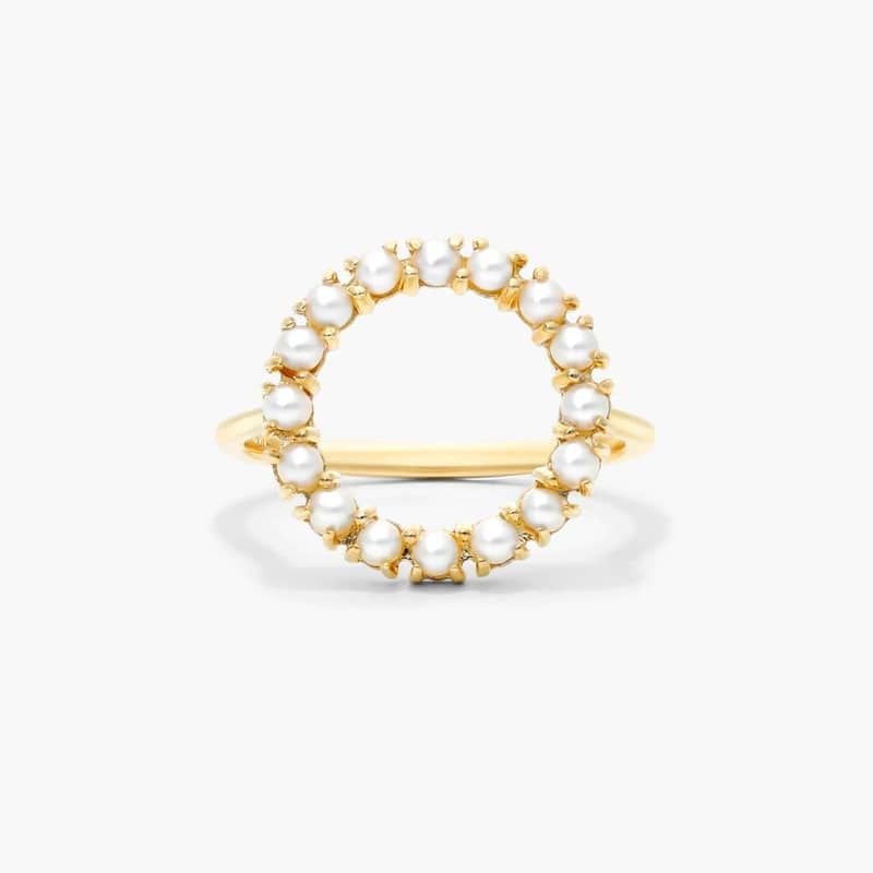 Freshwater Cultured Seed Pearl Open Circle Ring In 14K Yellow Gold (2.0mm)